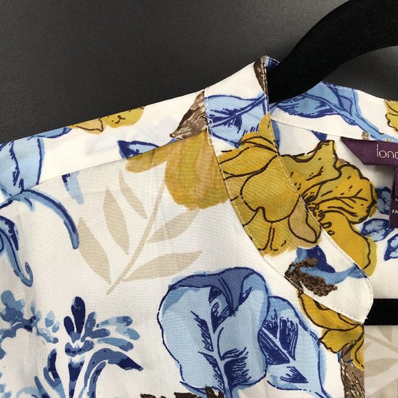 LONG TALL SALLY Long-Sleeve V-Neck White mustard Blue Fall autumn Floral 14T 14 - Picture 3 of 8